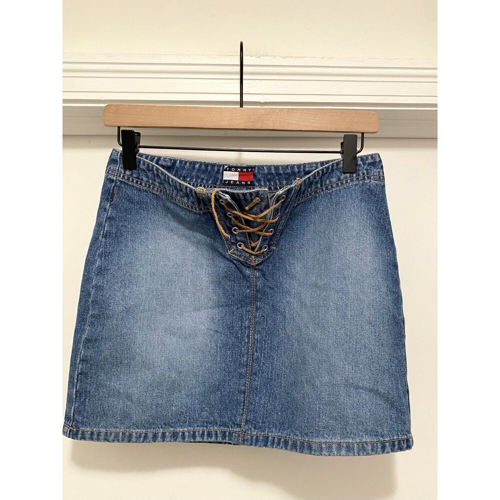 Vtg Y2K Tommy Hilfiger Denim Mini Skirt Womens Size 1 2000s Lace Up